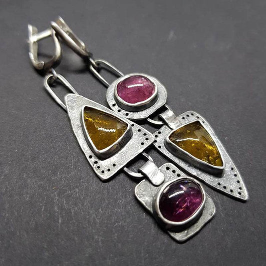 Hecheng Retro Geometric Triangle Metal Pendant Earrings Purple Orange Asymmetric Earrings Women's Retro Jewelry Gift Cross - Velora