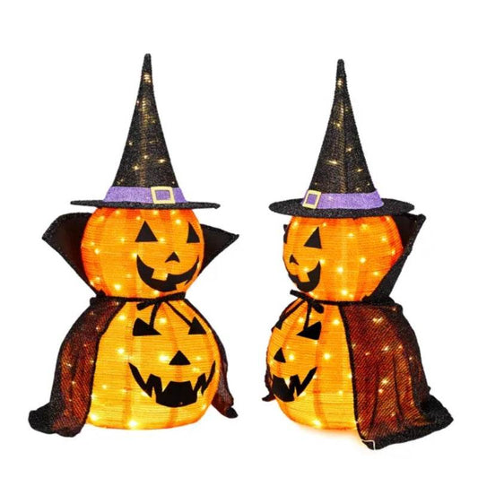 2Packs 3FT Halloween Collapsible Lighted Pumpkin Decoration, 176 LED Pop-Up Pumpkin Lamp With Cape, Plug In Halloween Jack-O-Lantern With Metal Stand For Indoor Outdoor Garden Patio Party Decor - Velora