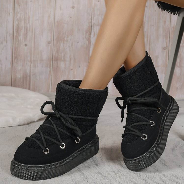 Plus Size Platform Cross Strap Snow Boots - Velora