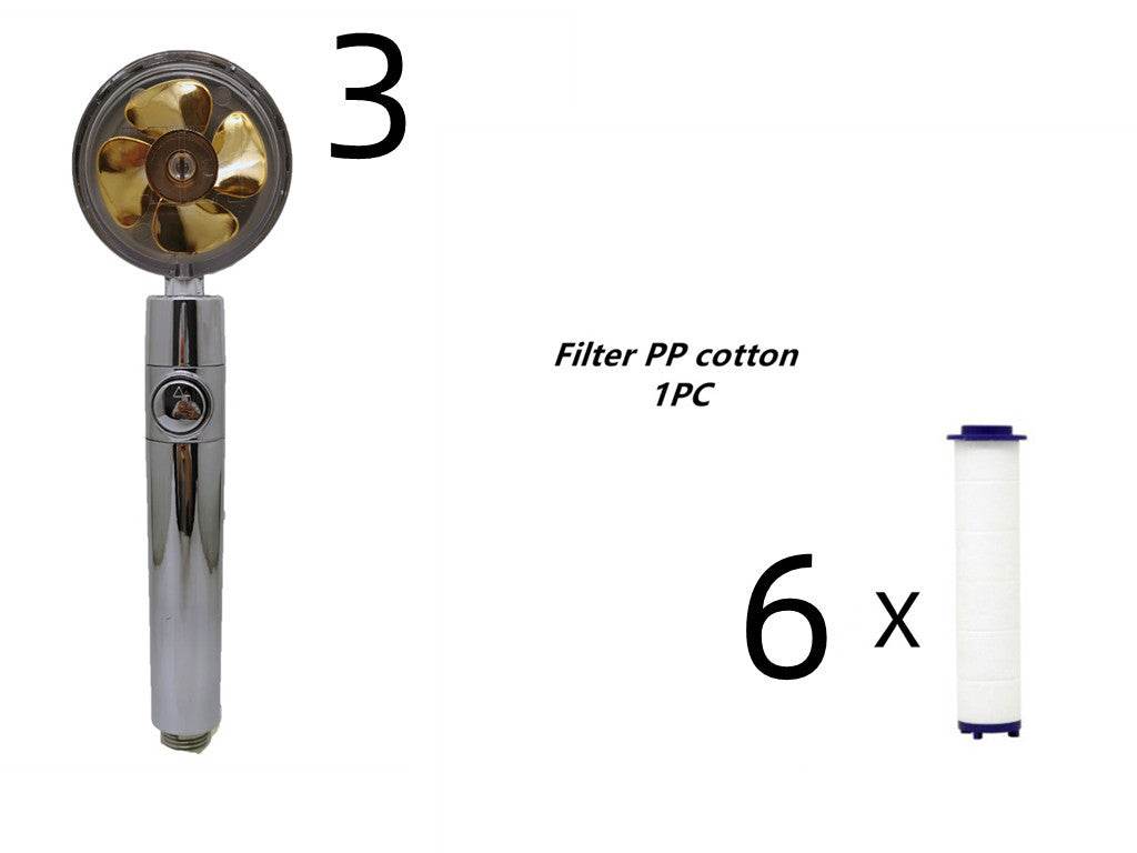 Propeller Driven Shower Head With Stop Button And Cotton Filter Turbocharged High Pressure Handheld Shower Nozzle - Velora