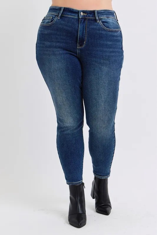 Judy Blue Full Size Run Mid-Rise Waist Skinny Jeans with Thermal Lining - Velora