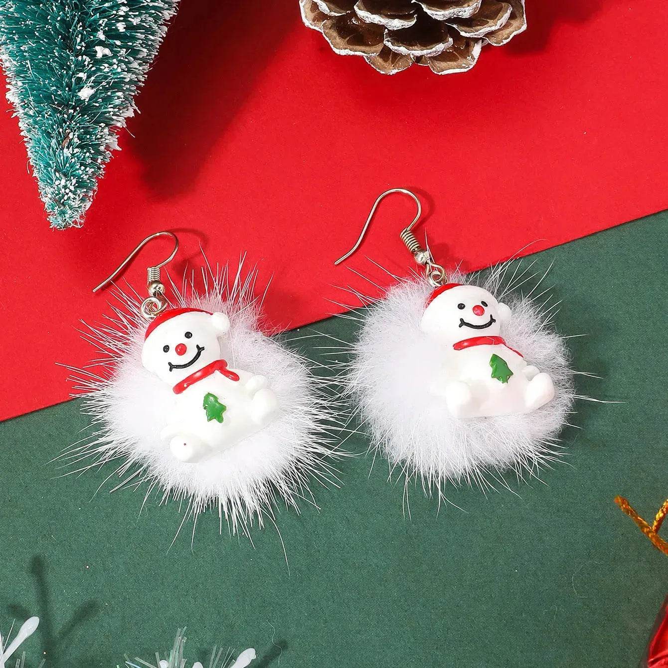 Winter Snowflake Hair Ball Earrings Ins Cute Christmas Elk Santa Claus Stock Element Earrings Women Jewelry - Velora