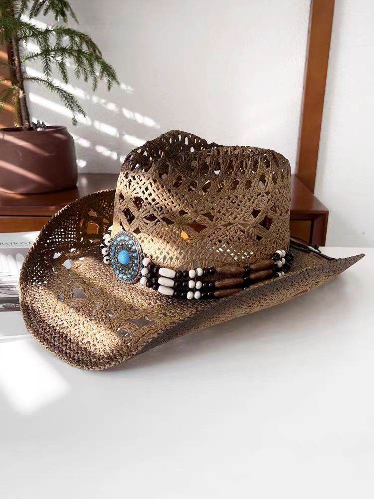 Summer Outdoor Ethnic Style Felt and Straw Cowboy Hat - Velora