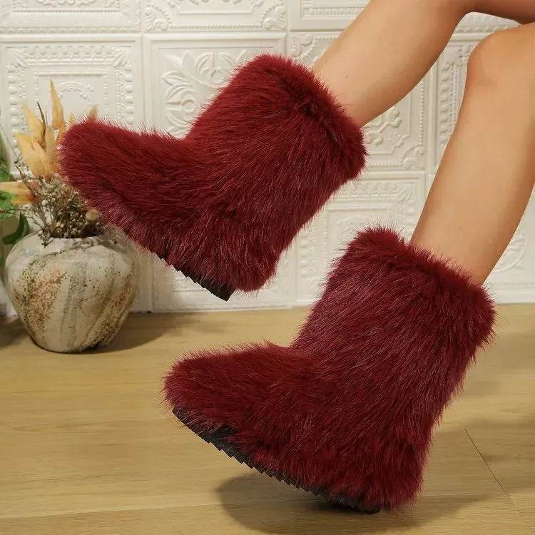 Fashion Long Plush Snow Boots Winter Warm Mid-tube Furry Cotton Shoes For Women Short Boot - Velora