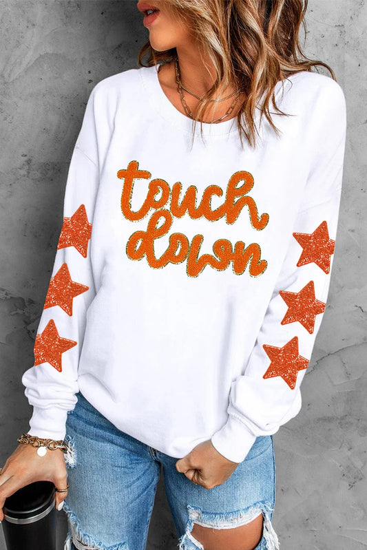 Letter & Star Round Neck Long Sleeve Sweatshirt - Velora