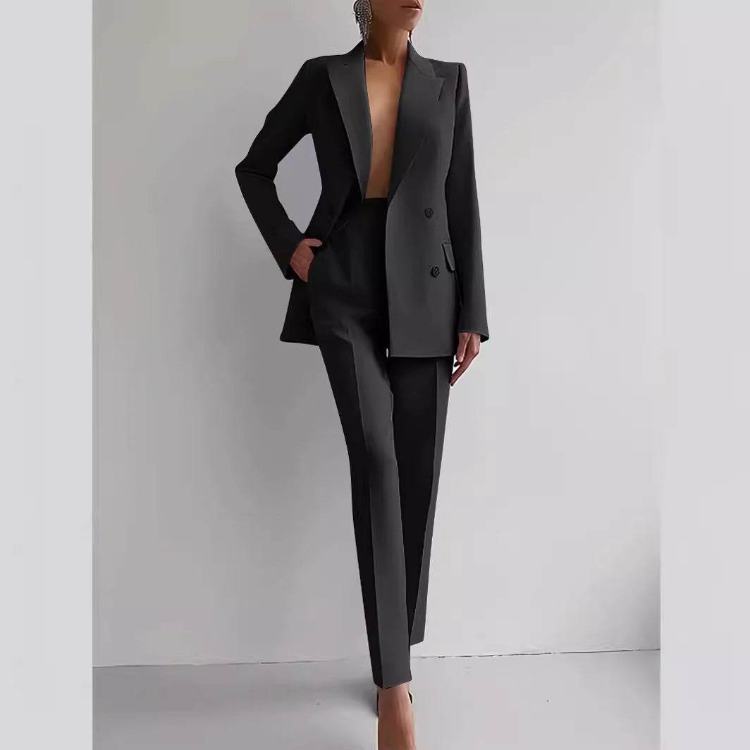 Casual Suits Fashion Long Sleeve Single-breasted Jacket Top And Slim Fit Trousers Women's Business Suits - Velora