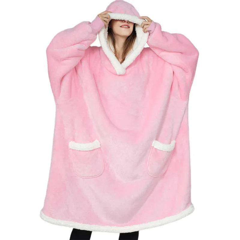 Fleece Oversized Hoodie Blanket Winter Warm Home Clothes Women Men Oversized Pullover With Pockets - Velora