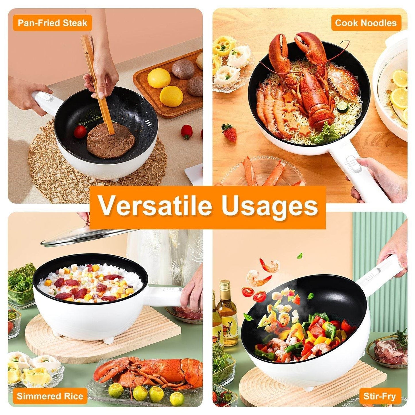 Electric Hot Pot Non-Stick Frying Pan Portable Rapid Noodles Cooker Electric Skillet - Velora
