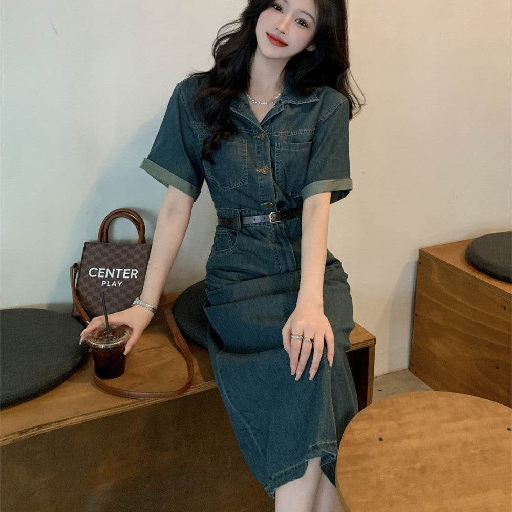 Women's Fashion Casual short sleeve Mini Denim Dress - Velora