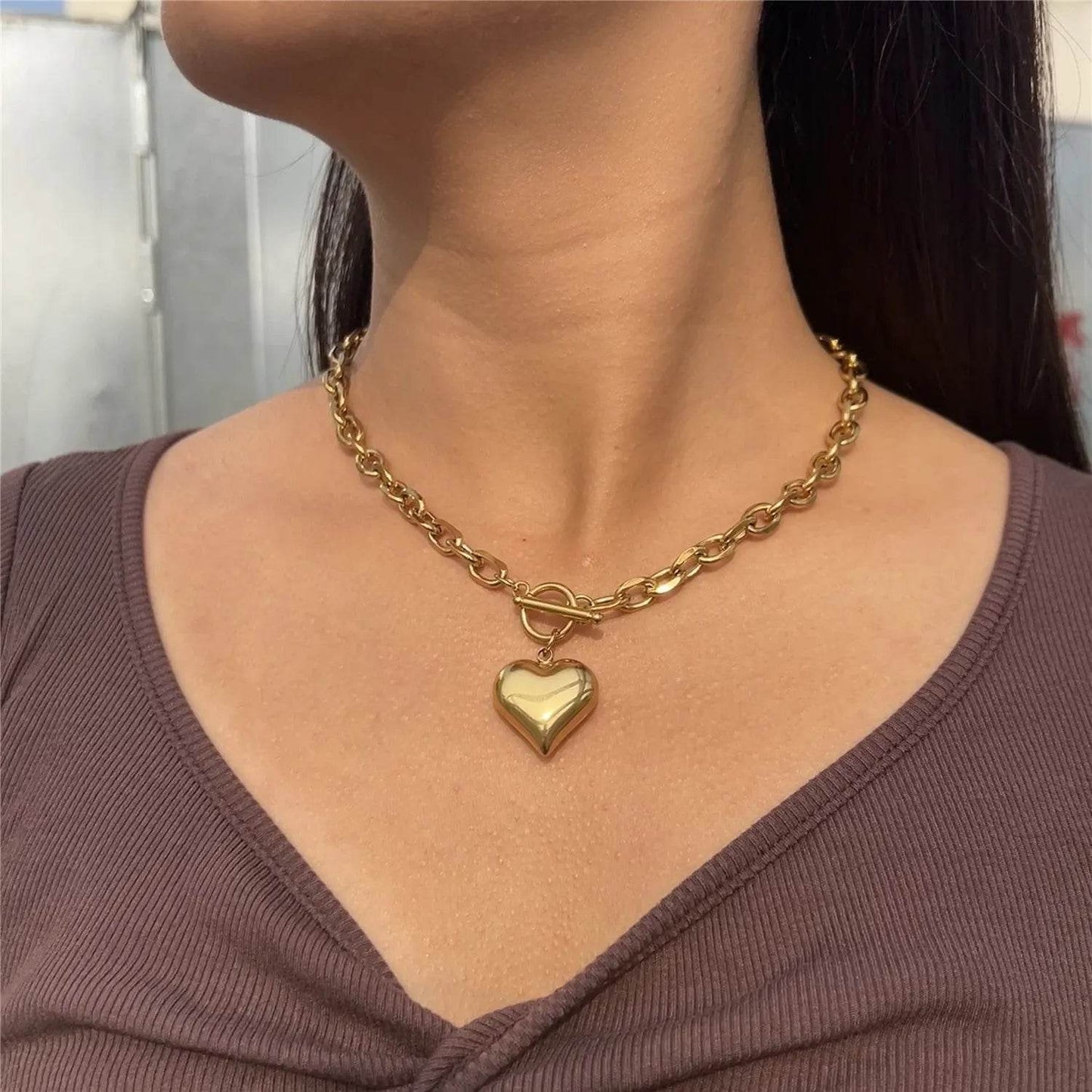 Personalized Punk Stainless Steel Peach Heart Pendant Hemp Flowers Valentine Necklace - Velora