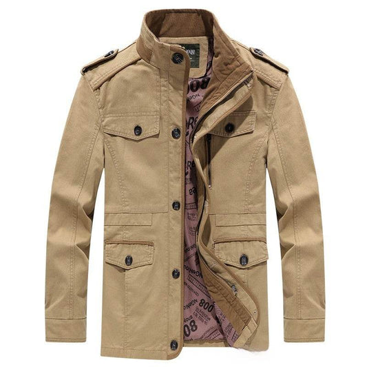 Washed Jacket Men's Cotton Plus Size Mid-length Trench Coat Coat Stand Collar - Velora