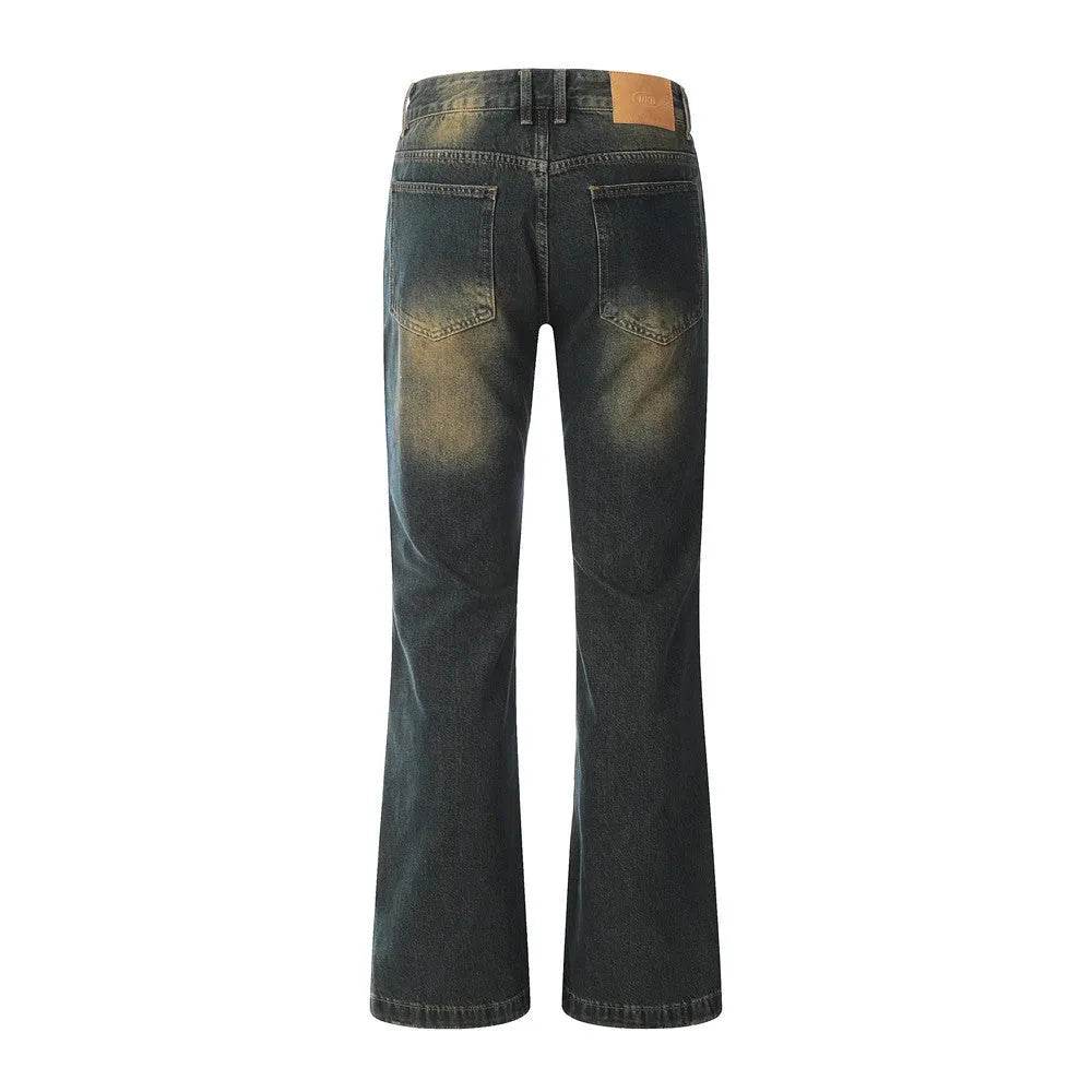 Washed Yellow Denim Bootcut Jeans Pants Men - Velora