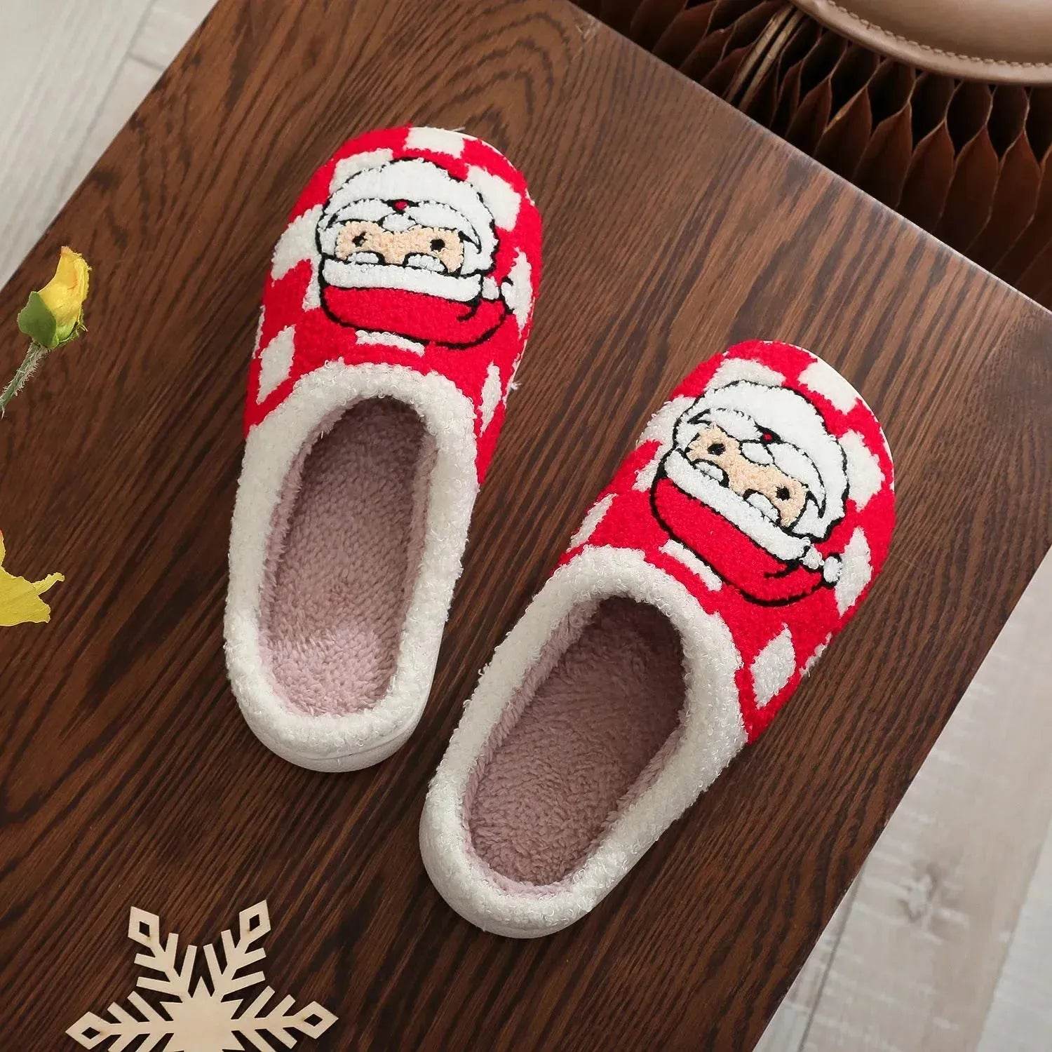New Christmas Plaid Santa Claus Slippers Winter Indoor Non-slip Floor Bedroom Fuzzy House Shoes For Women Home Slipper - Velora
