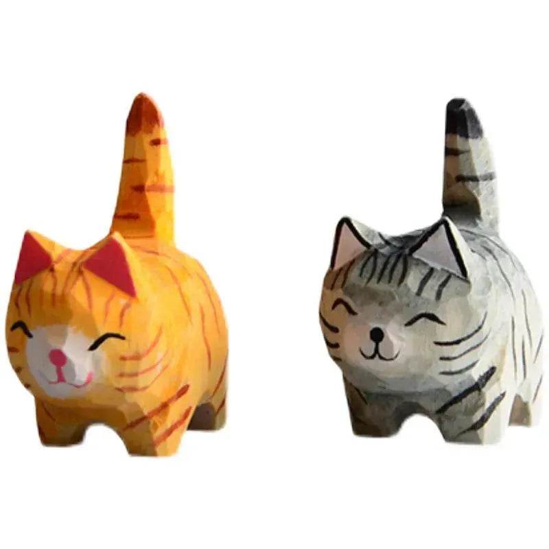 Creative Decorative Hand carved wooden Cat Trinkets Ornaments - Velora