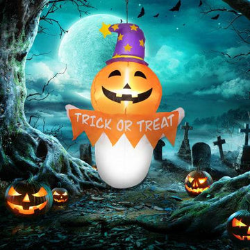Outsunny 3.4ft Halloween Inflatables Window Sticker Ghost With Orange Face, Blow Up Halloween Decorations Outdoor LED Yard Display, Waterproof