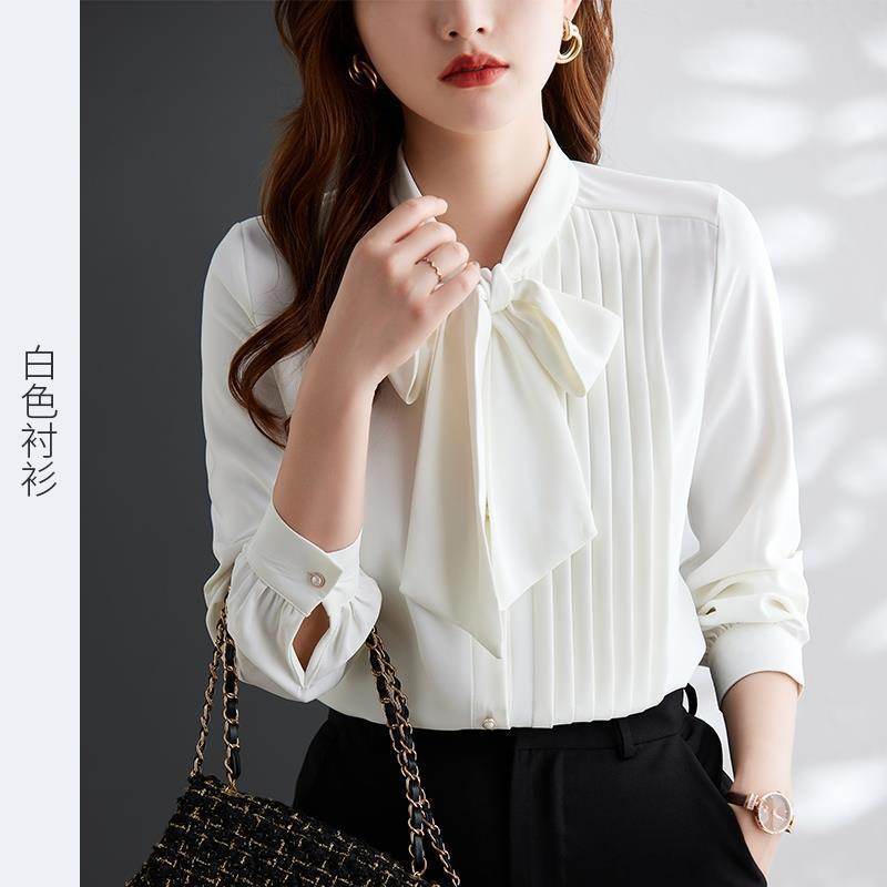 Women neck tie Chiffon Long Sleeve Shirt For work - Velora