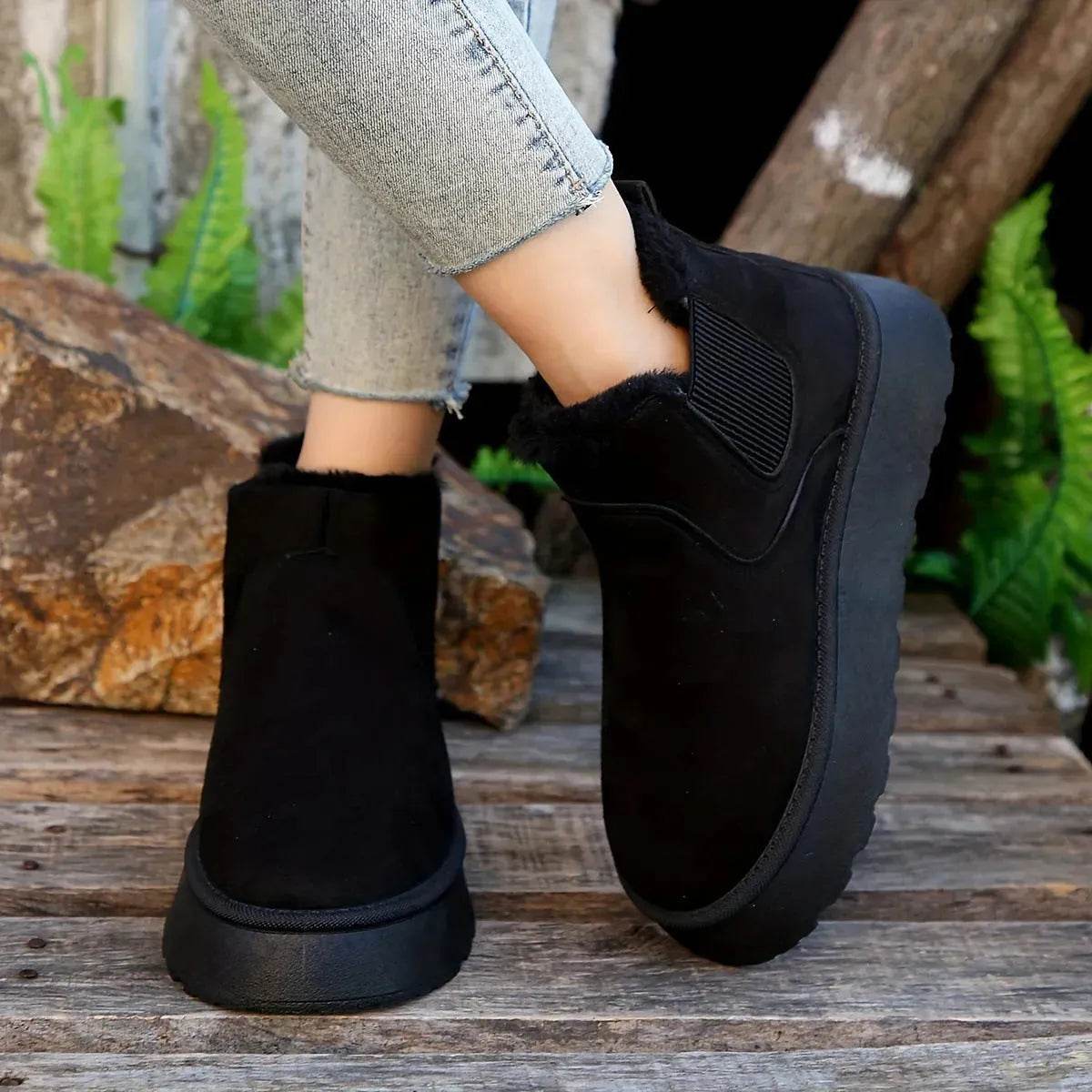 Winter Snow Boots Fashion Flat Thick-soled Cotton Shoes Round Toe Warm Plush Ankle Boot For Women - Velora