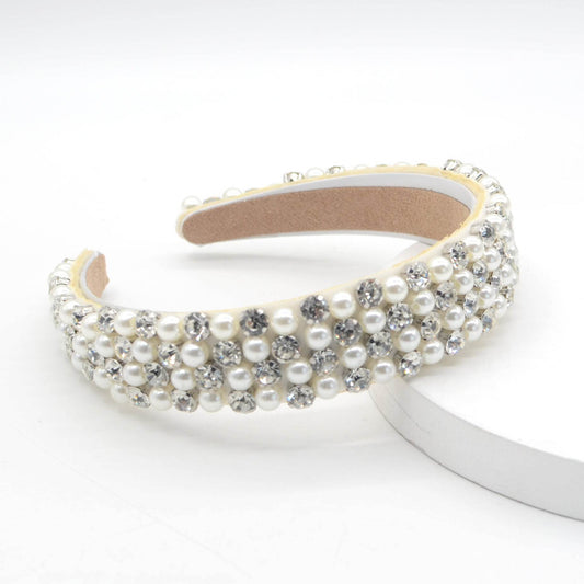 Elegant Baroque Rhinestone Pearl Headband - Velora