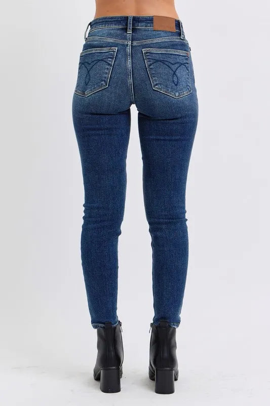 Judy Blue Full Size Run Mid-Rise Waist Skinny Jeans with Thermal Lining - Velora