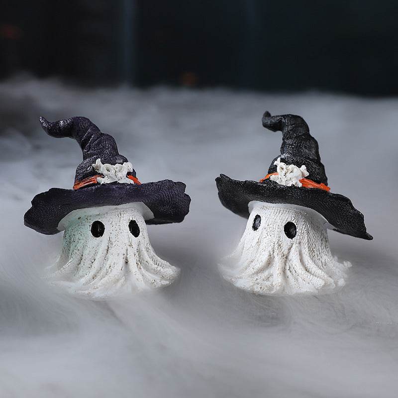 Resin Decoration Halloween Wizard Hat Ghost Ornaments - Velora