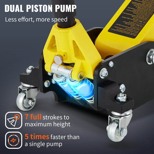 1.5 Ton Low Profile Aluminum Steel Racing Floor Jack Dual Lift Car - Velora