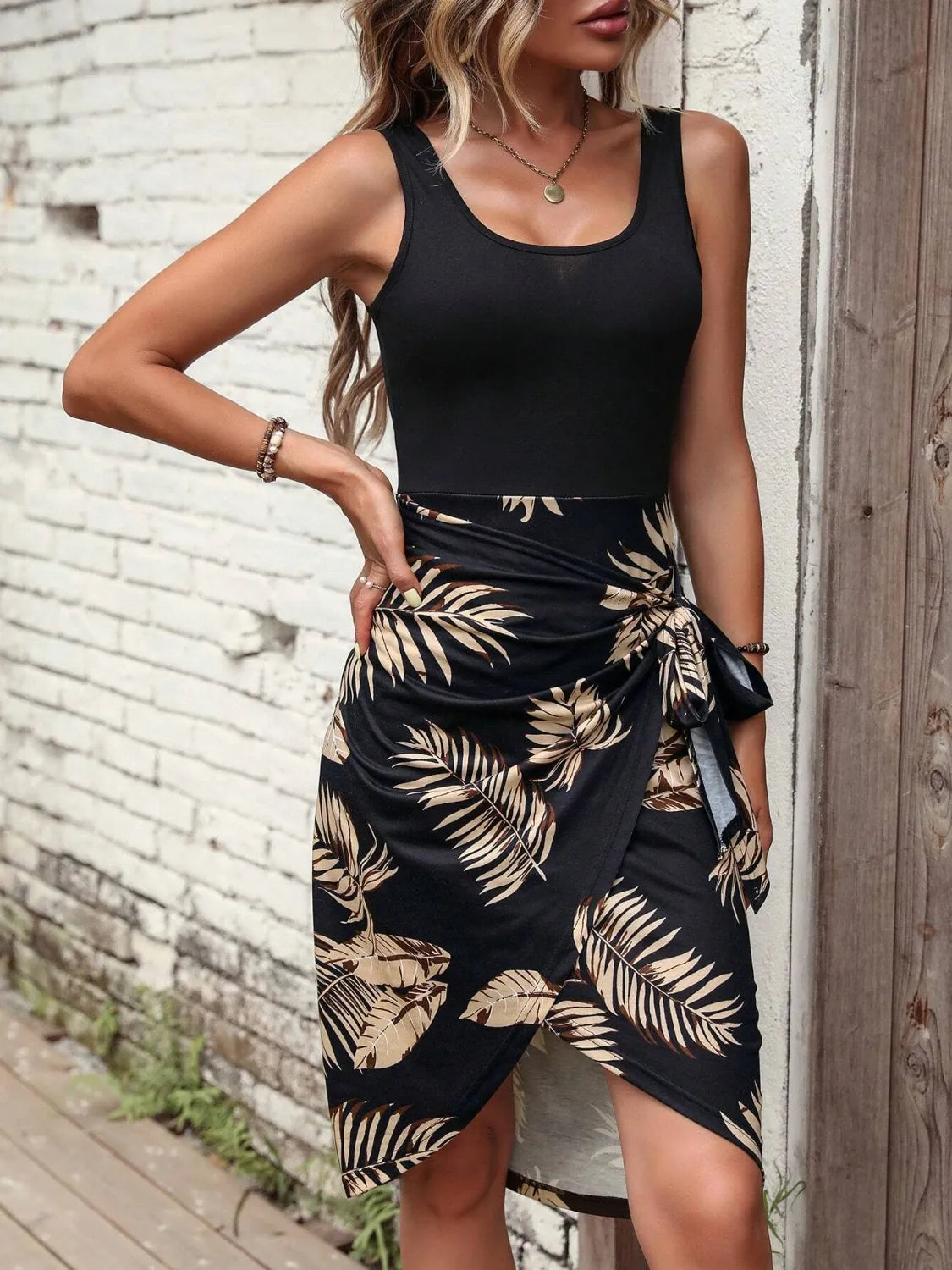Printed Wide Strap Tank Dress - Velora