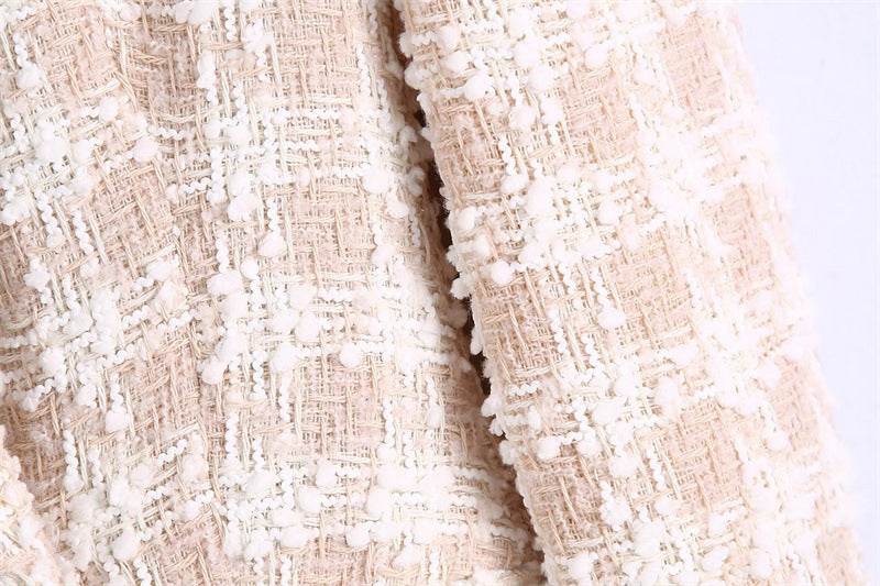 Elegant Luxury Lapel Long Sleeved Double Breasted Check tweed Blazer Women - Velora