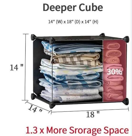 8 Cube Organizer Stackable Plastic Cube Storage Shelves Design Multifunctional Modular Closet Cabinet With Hanging Rod RT - Velora