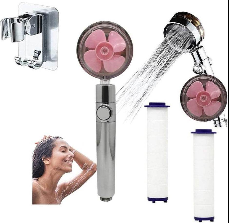 Propeller Driven Shower Head With Stop Button And Cotton Filter Turbocharged High Pressure Handheld Shower Nozzle - Velora