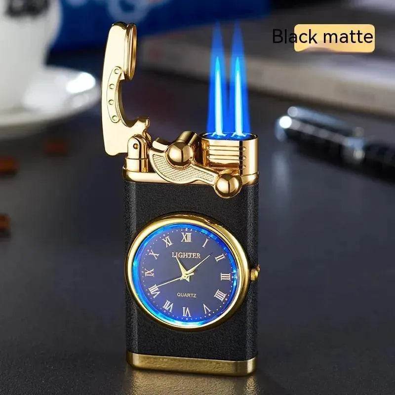 New Lighter With Electric Watch Rocker Arm Automatic Ignition Straight Blue Flame Lighter Creative Real Dial Inflatable Windproof Cigar Lighter Men's Watch Gift - Velora