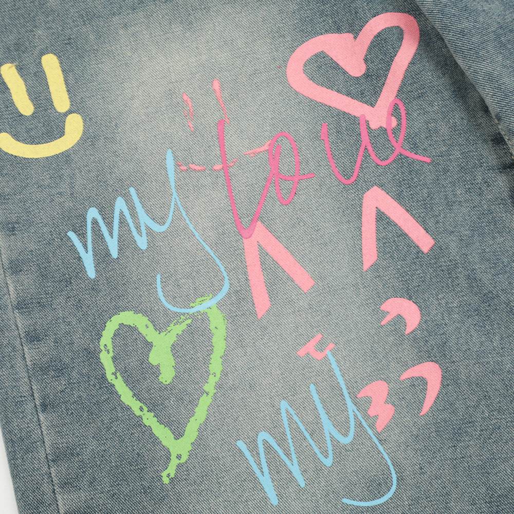 Hand Painted Graffiti Printing Denim Shorts Men Jeans - Velora