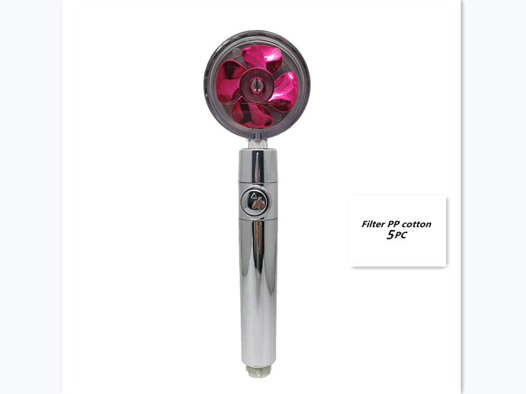 Propeller Driven Shower Head With Stop Button And Cotton Filter Turbocharged High Pressure Handheld Shower Nozzle - Velora