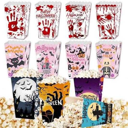 12Pcs Halloween Popcorn Box 3 Designs Spooky Halloween Trick Or Treat Boxes Bloody Theme Party Favor Snack Boxes Candy Cookie Container Paper Boxes For Halloween Holiday Party Supply - Velora