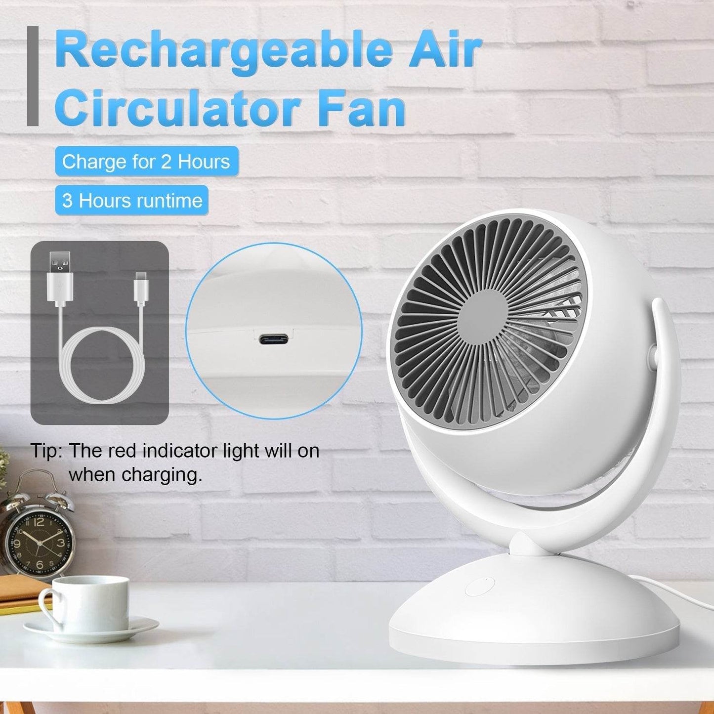 Portable Desk Fan Rechargeable Oscillating Tilting Fan With 4 Speeds 360 Degree - Velora