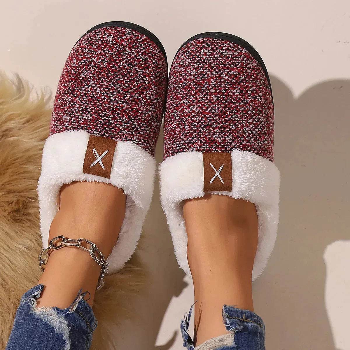 Winter Plush Slippers Fashion Thick Bottom Warm House Shoes For Women Men Indoor Bedroom Floor Slipper - Velora