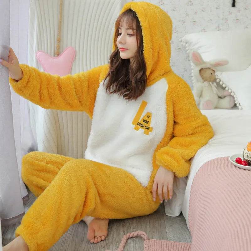 Thick Warm Coral Velvet Pajamas Sets - Velora