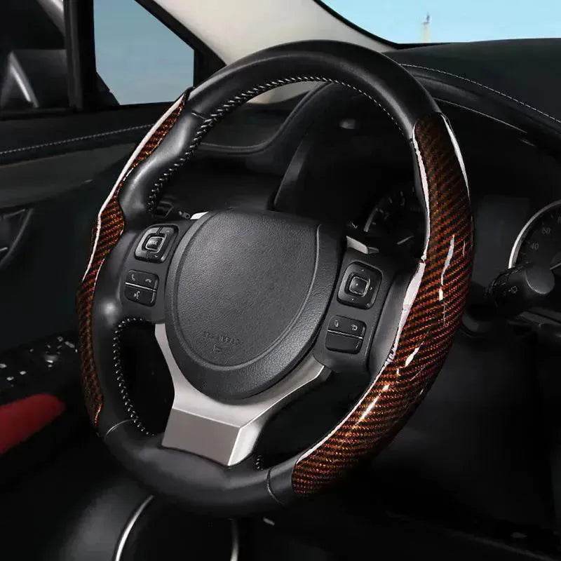 Car Carbon Fiber Pattern Glossy Car Steering Wheel Cover - Velora