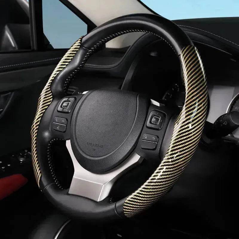 Car Carbon Fiber Pattern Glossy Car Steering Wheel Cover - Velora