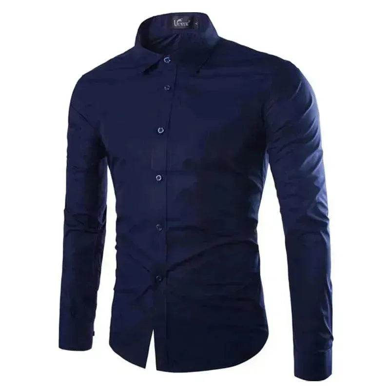 Casual Polo Collar Ironing Free Long Sleeves Shirt For Men - Velora