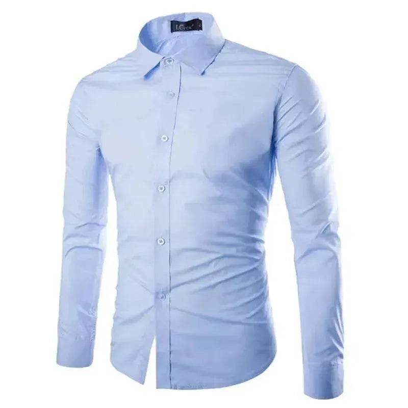 Casual Polo Collar Ironing Free Long Sleeves Shirt For Men - Velora