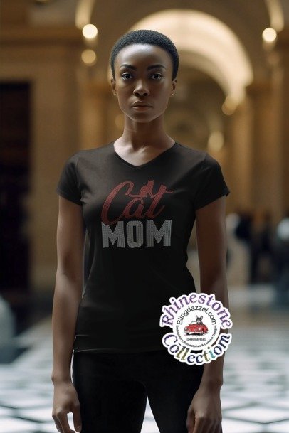 Cat Mom Rhinestone Shirt – Cat Lover Sparkle Bling Apparel for Women | Blingdazzel