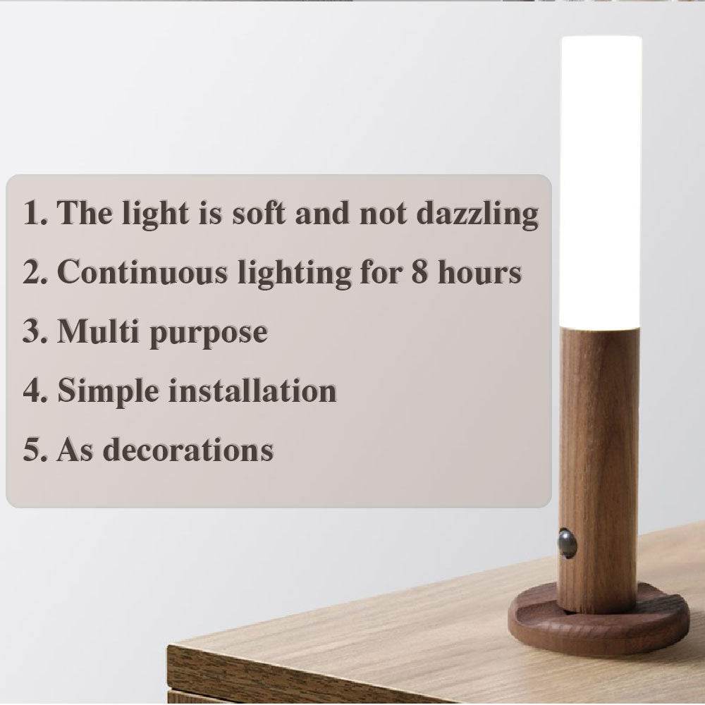 Auto LED USB Magnetic Wood Wireless Night Light Corridors Porch Lights PIR Motion Sensor Wall Light Cabinet Lamp - Velora