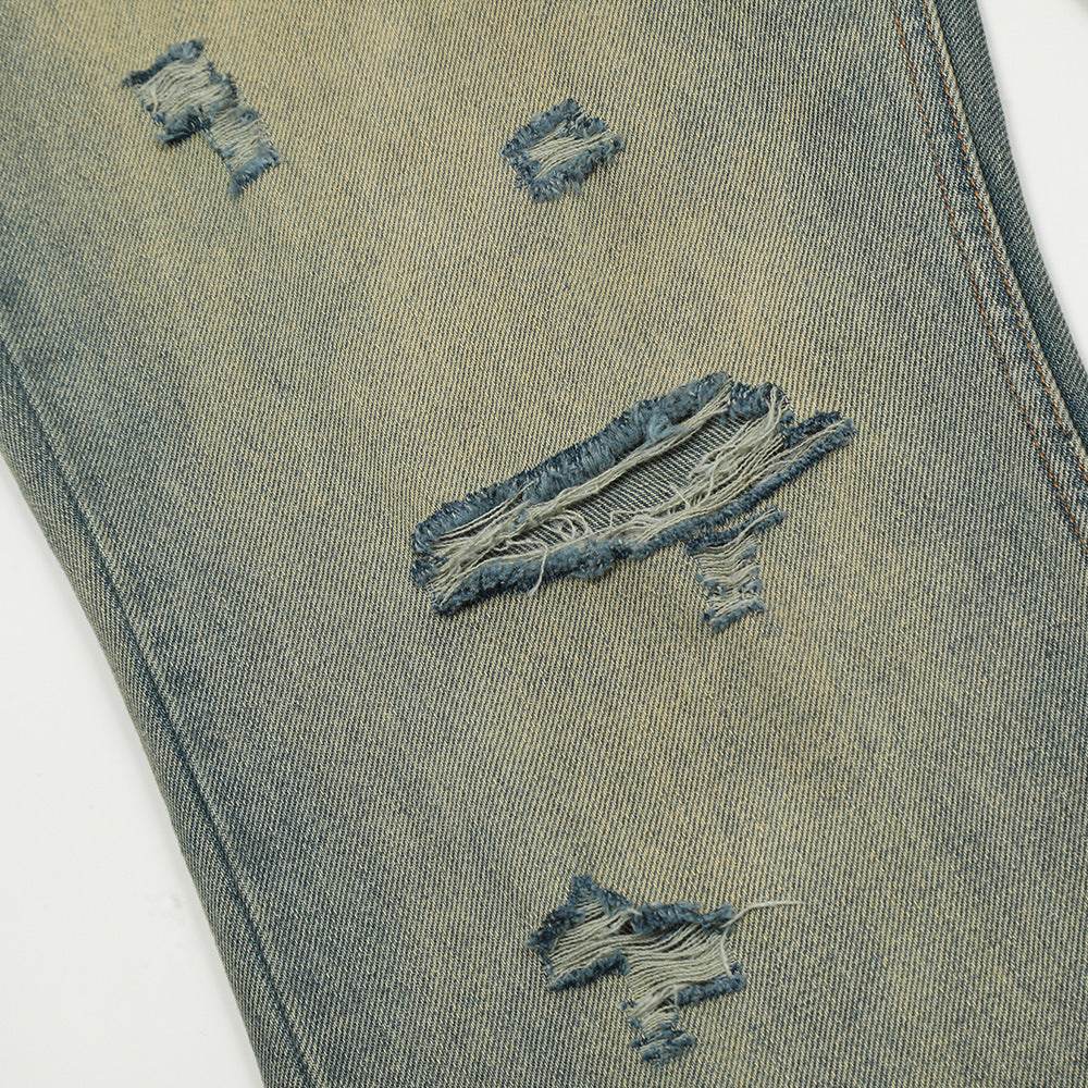 Heavy Industry Washing Hole Denim Trousers Men Jeans - Velora