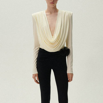 Top Fashion Swing pleated draping cowl neck blouse top
