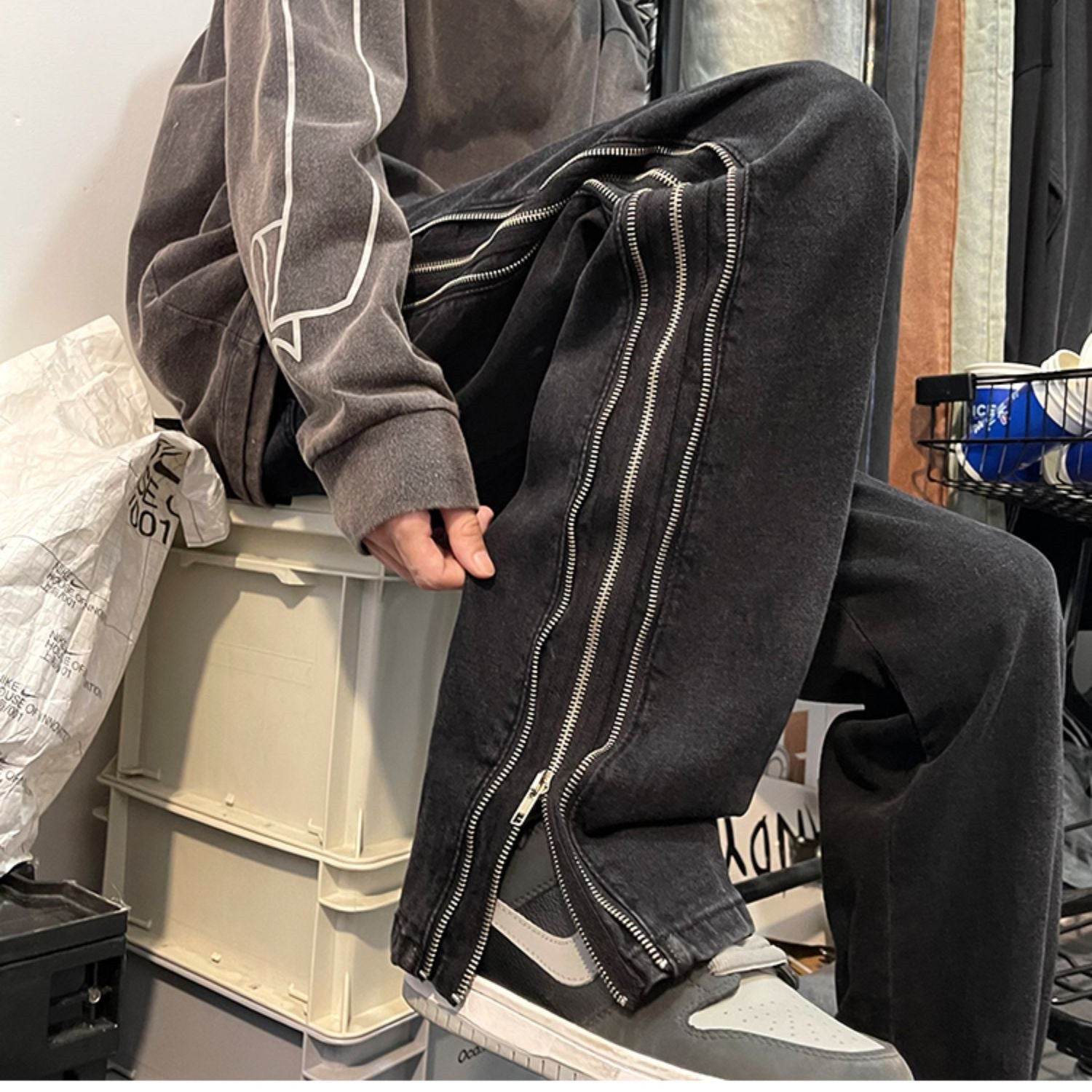 American Zippered Denim Straight Trousers For Men Jeans - Velora