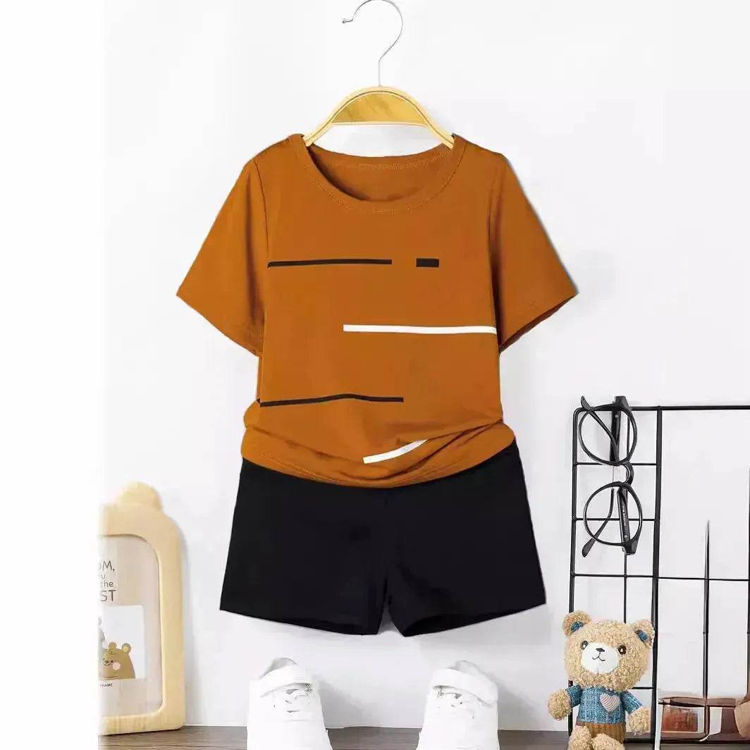Striped Printed Round Neck Pullover T-shirt Shorts Suit - Velora