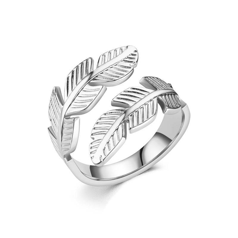 Feather Ring Open Titanium Steel Ring Gold And Silver Color Opening Rings Creative Simple Feather Handmade Party Jewelry Gifts - Velora
