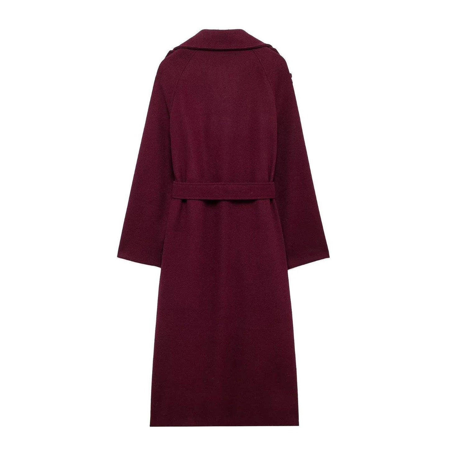 Fashion Lapel Woolen Coat With Belt Winter Double-breasted Trench Long Jacket For Women Clothing - Velora