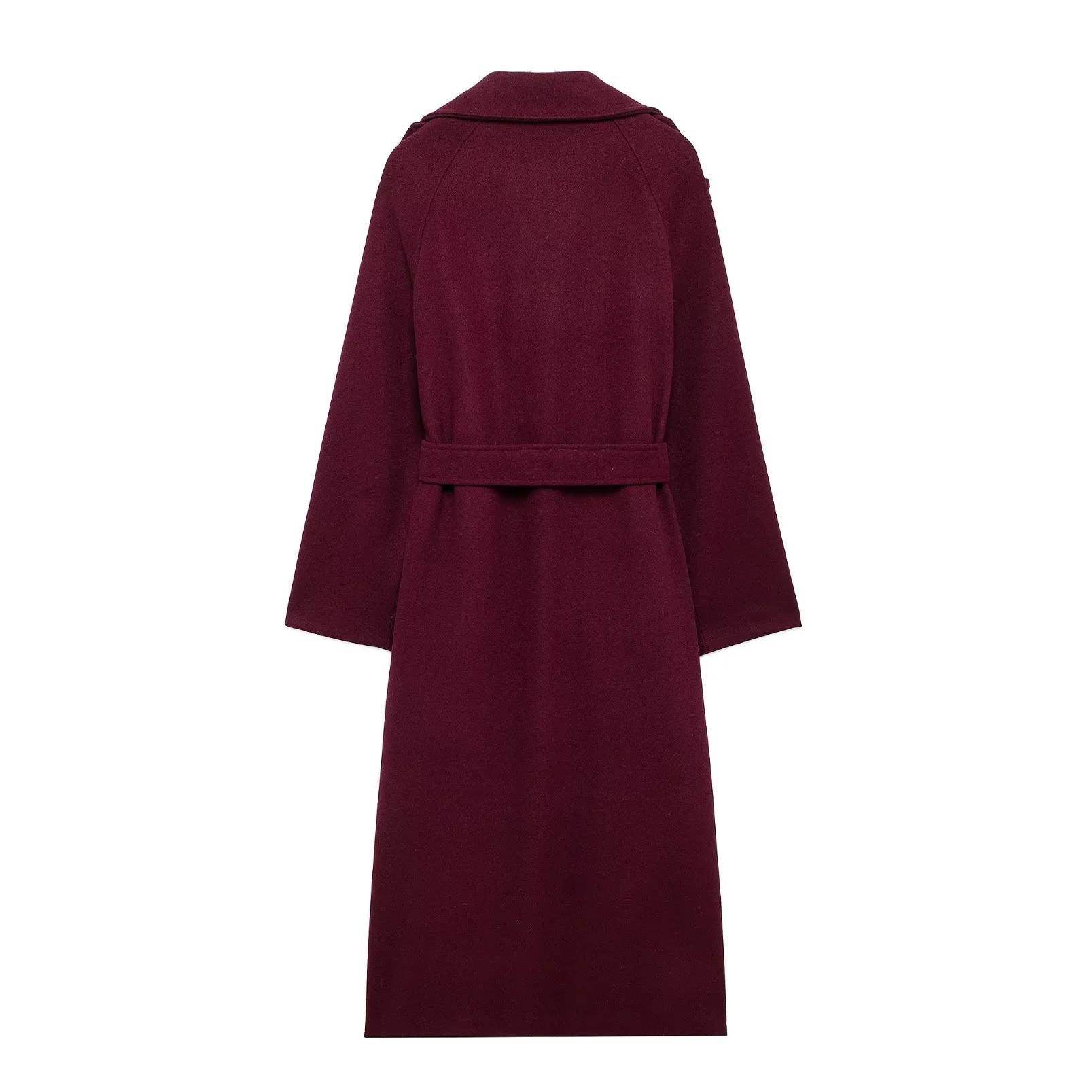 Fashion Lapel Woolen Coat With Belt Winter Double-breasted Trench Long Jacket For Women Clothing - Velora