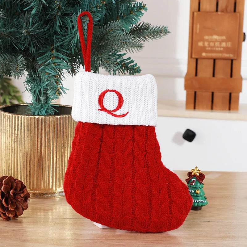 Cute Letters Christmas Stockings Decorative Creative Tree Pendant Wool Knitted Socks - Velora
